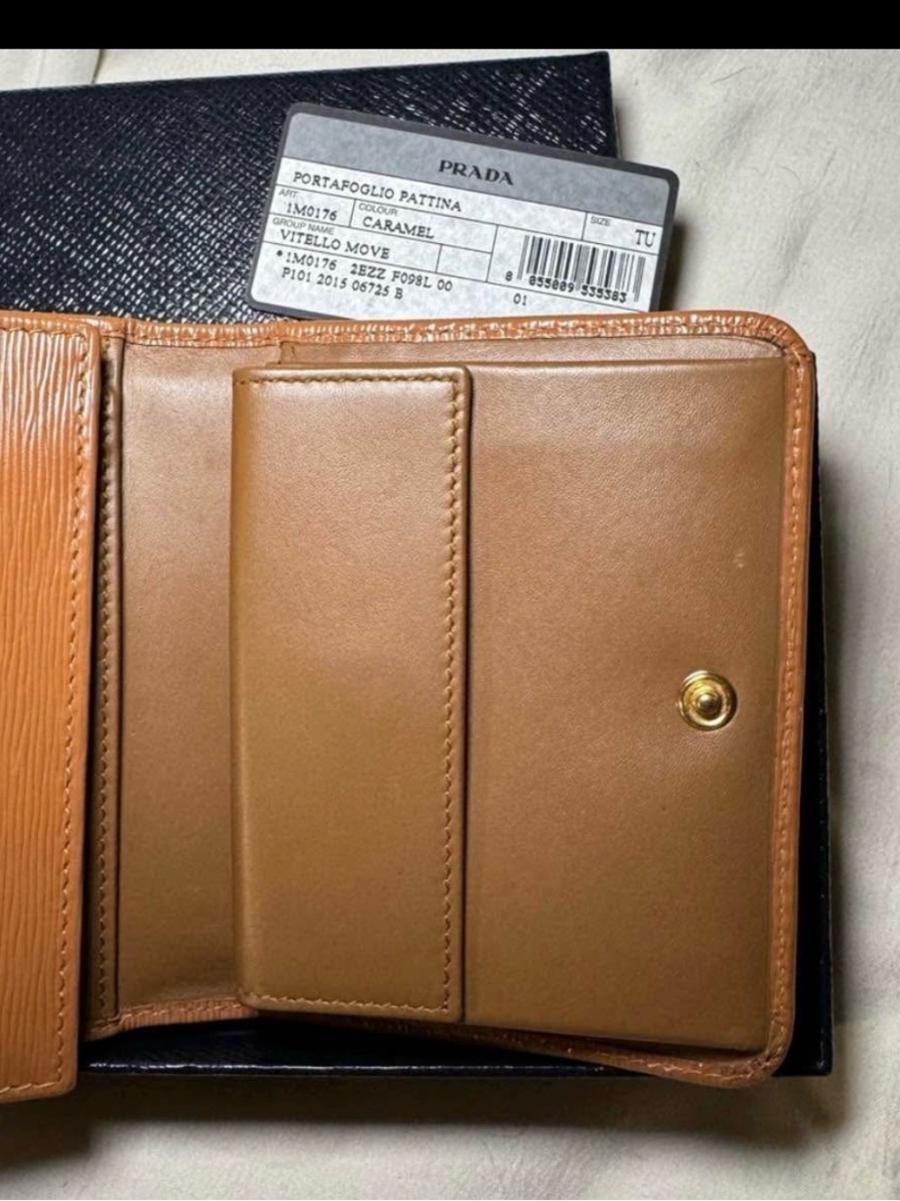 Prada Cognac Saffiano Leather Card Case with Gold Logo - Picture 6 of 6